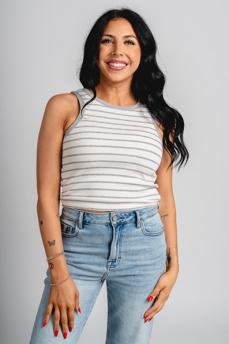 Z Supply Hadley striped tank top heather grey - Z Supply Tank Top - Z Supply Tops, Dresses, Tanks, Tees, Cardigans, Joggers and Loungewear at Lush Fashion Lounge