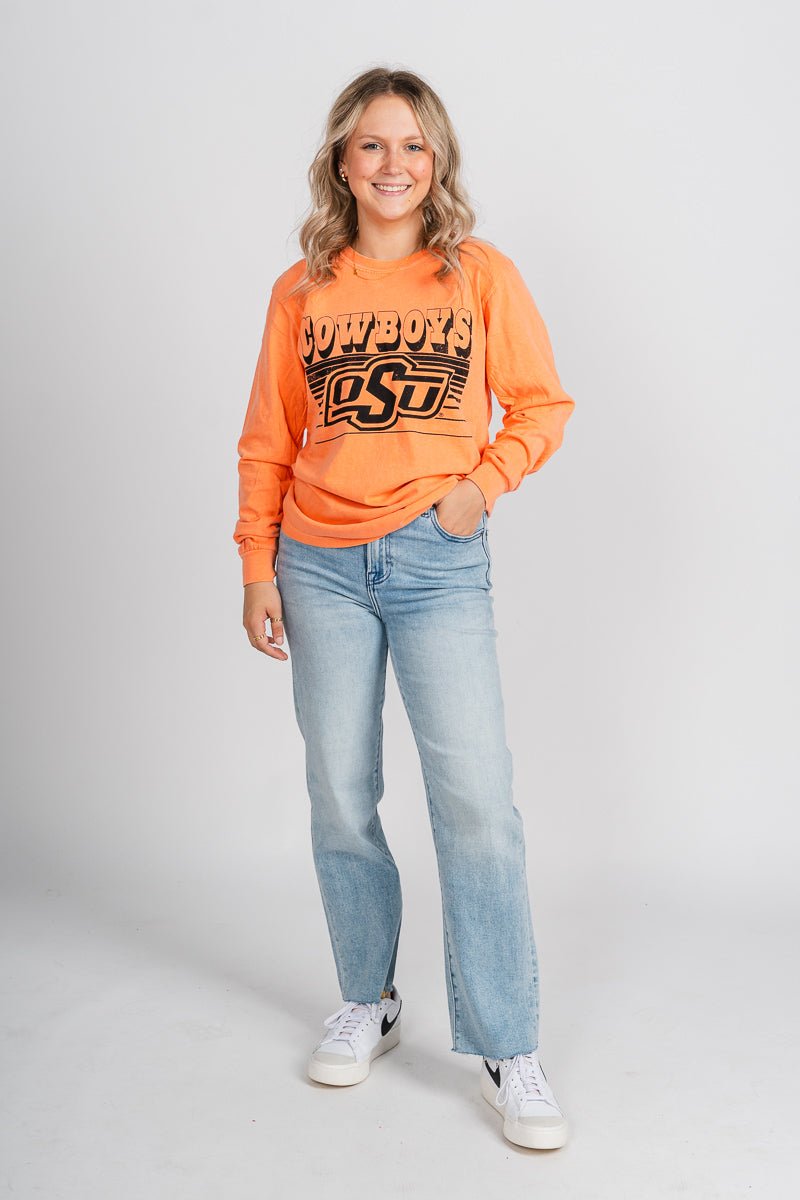 OSU OSU Cowboys logo lines long sleeve t-shirt orange T-shirt | Lush Fashion Lounge Trendy Oklahoma State Cowboys Apparel & Cute Gameday T-Shirts