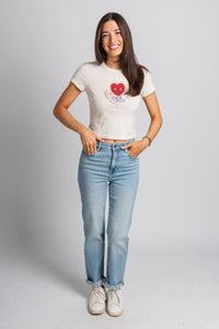 Valentino micro cropped tee natural - Trendy Valentine's T-Shirts at Lush Fashion Lounge Boutique in Oklahoma City