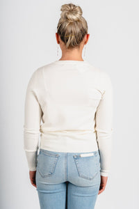 Classic sweater off white - Stylish Sweater - Cute Easter Clothing Line at Lush Fashion Lounge Boutique in Oklahoma