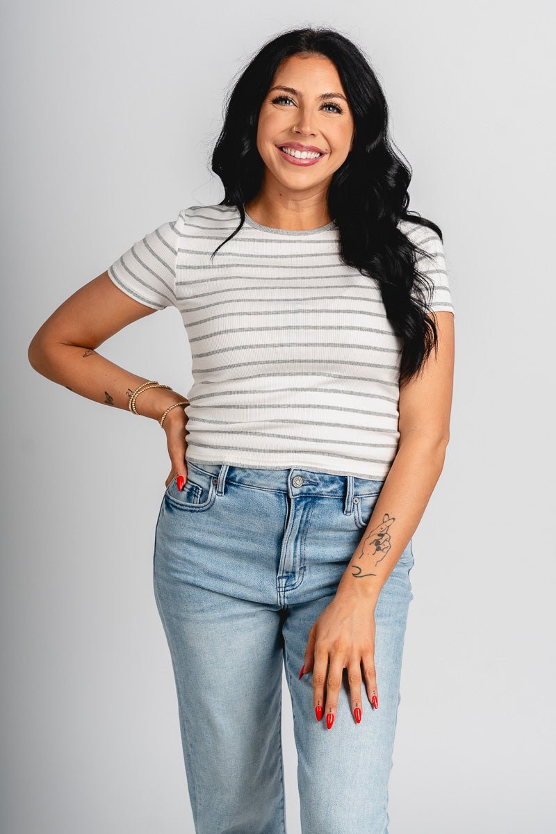 Z Supply Saxton stripe tee heather grey - Z Supply top - Z Supply Tops, Dresses, Tanks, Tees, Cardigans, Joggers and Loungewear at Lush Fashion Lounge