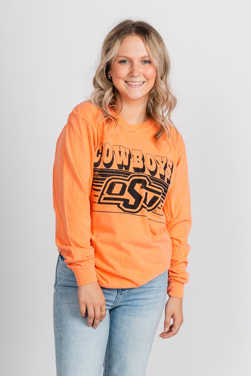 OSU OSU Cowboys logo lines long sleeve t-shirt orange T-shirt | Lush Fashion Lounge Trendy Oklahoma State Cowboys Apparel & Cute Gameday T-Shirts