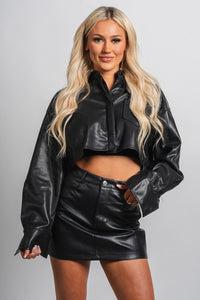 Faux leather crop shirt black – Affordable Blazers | Cute Black Jackets at Lush Fashion Lounge Boutique in Oklahoma City