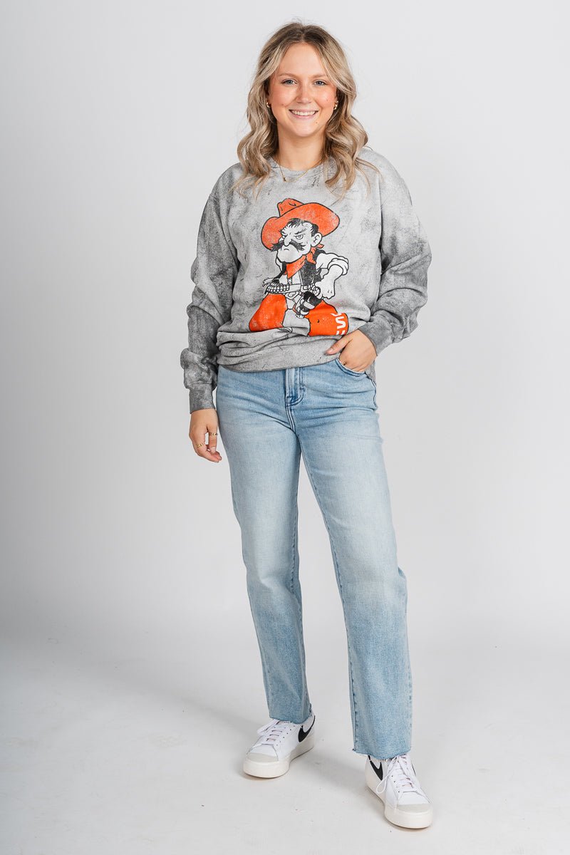 OSU OSU Pistol Pete tie dye sweatshirt smoke Sweatshirt | Lush Fashion Lounge Trendy Oklahoma State Cowboys Apparel & Cute Gameday T-Shirts