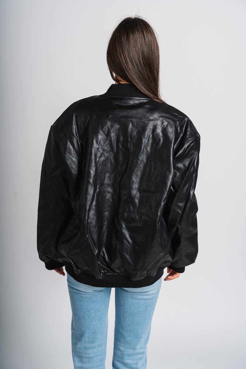 Faux leather bomber jacket black