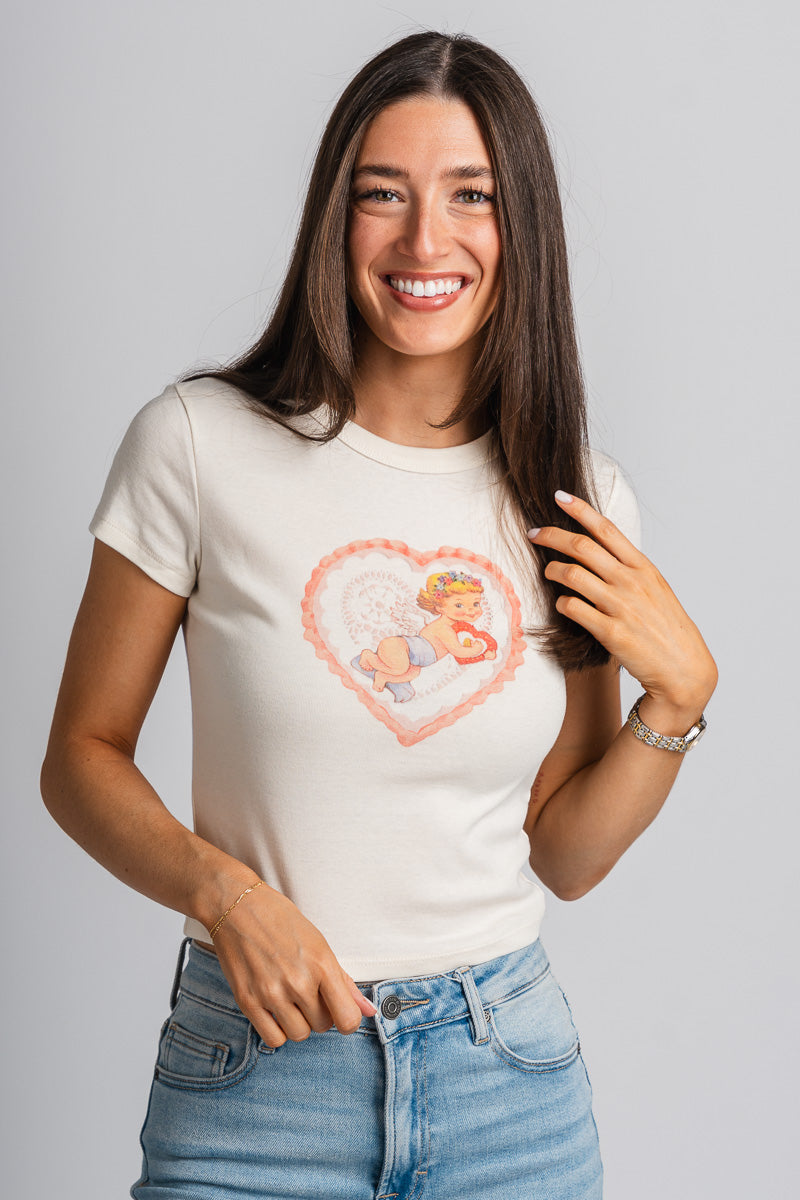 Cupid micro cropped tee natural - Trendy T-Shirts for Valentine's Day at Lush Fashion Lounge Boutique in Oklahoma City