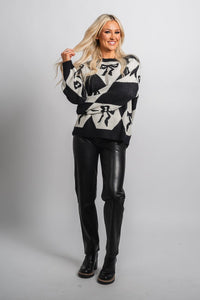 Chunky bow sweater black/ivory – Unique Sweaters | Lounging Sweaters and Womens Fashion Sweaters at Lush Fashion Lounge Boutique in Oklahoma City