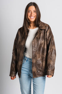 Faux leather bomber jacket brown – Trendy Jackets | Cute Fashion Blazers at Lush Fashion Lounge Boutique in Oklahoma City