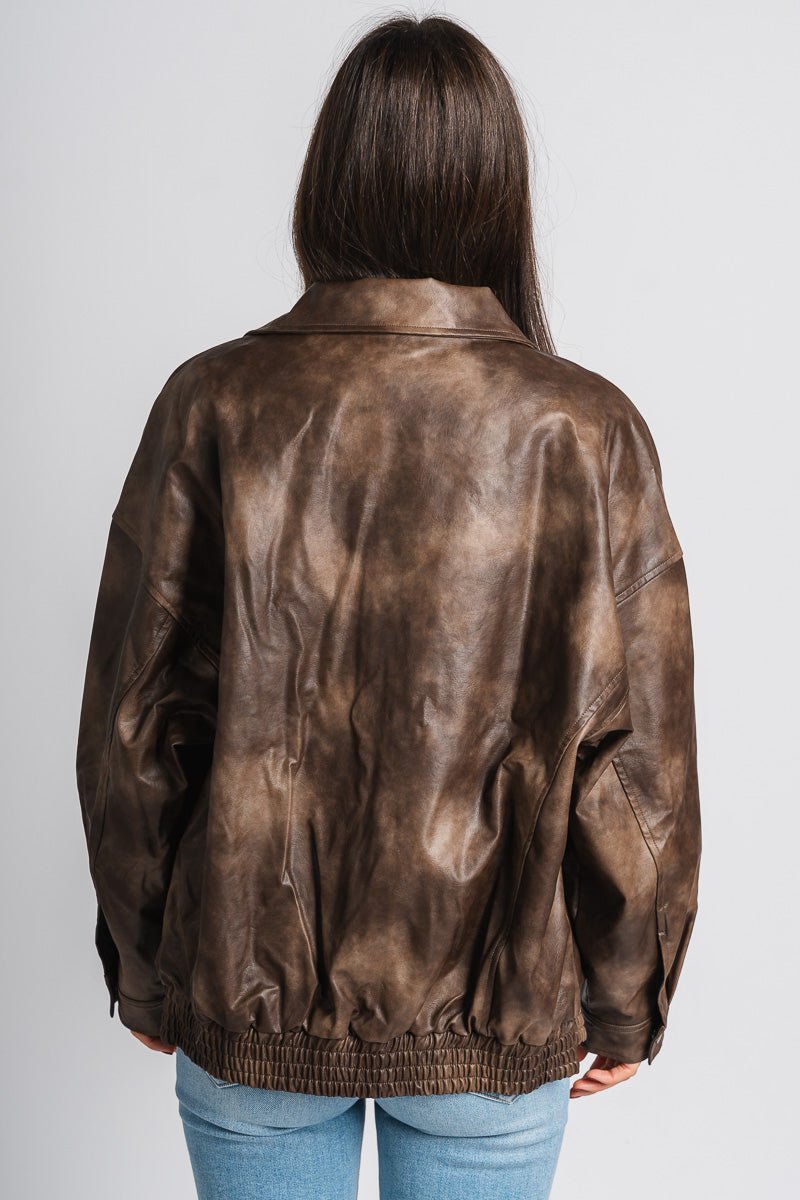 Faux leather bomber jacket brown