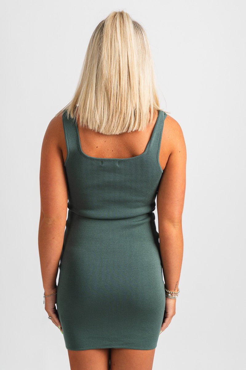 Scoop neck bodycon dress moss green