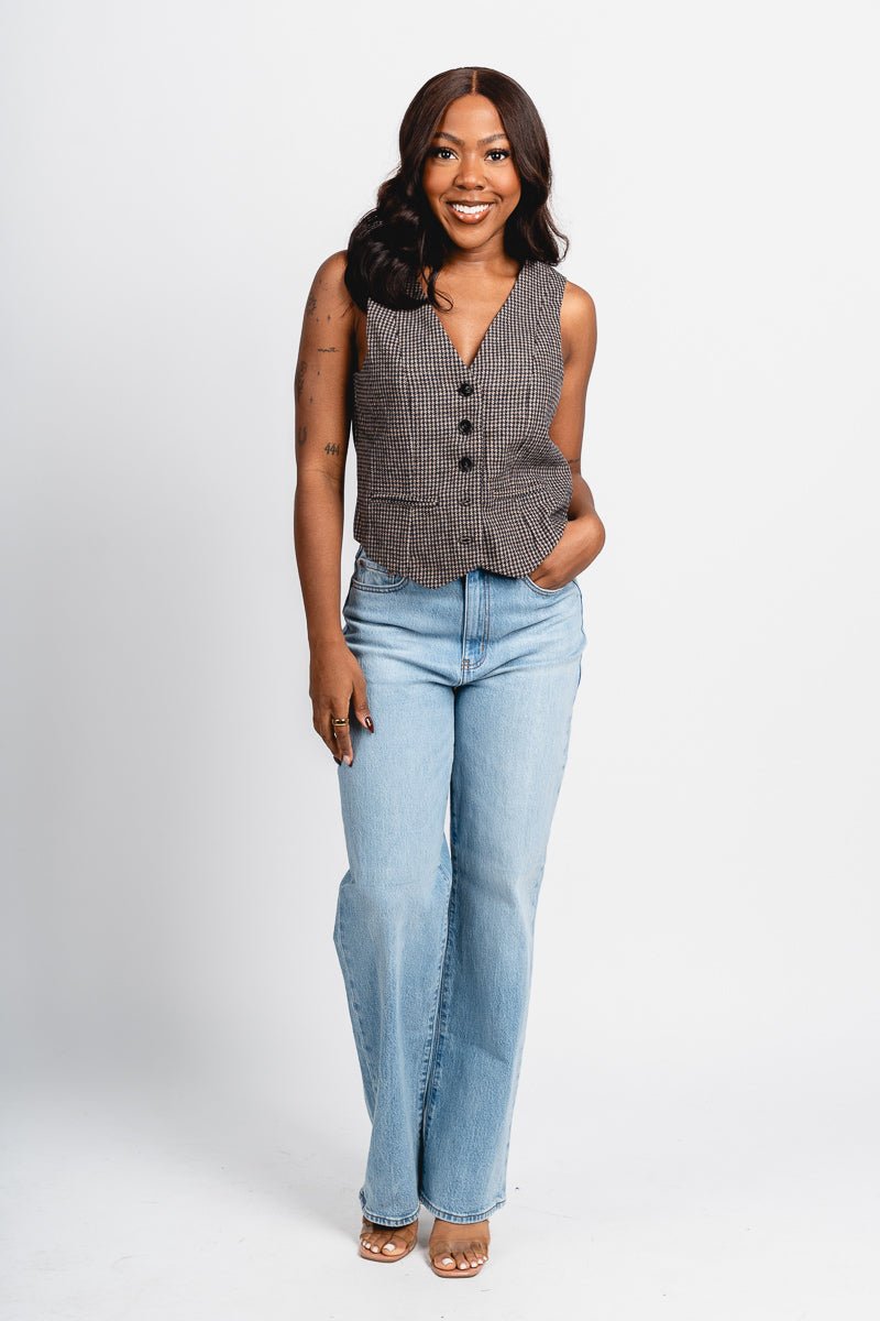 Hounds tooth vest taupe/black