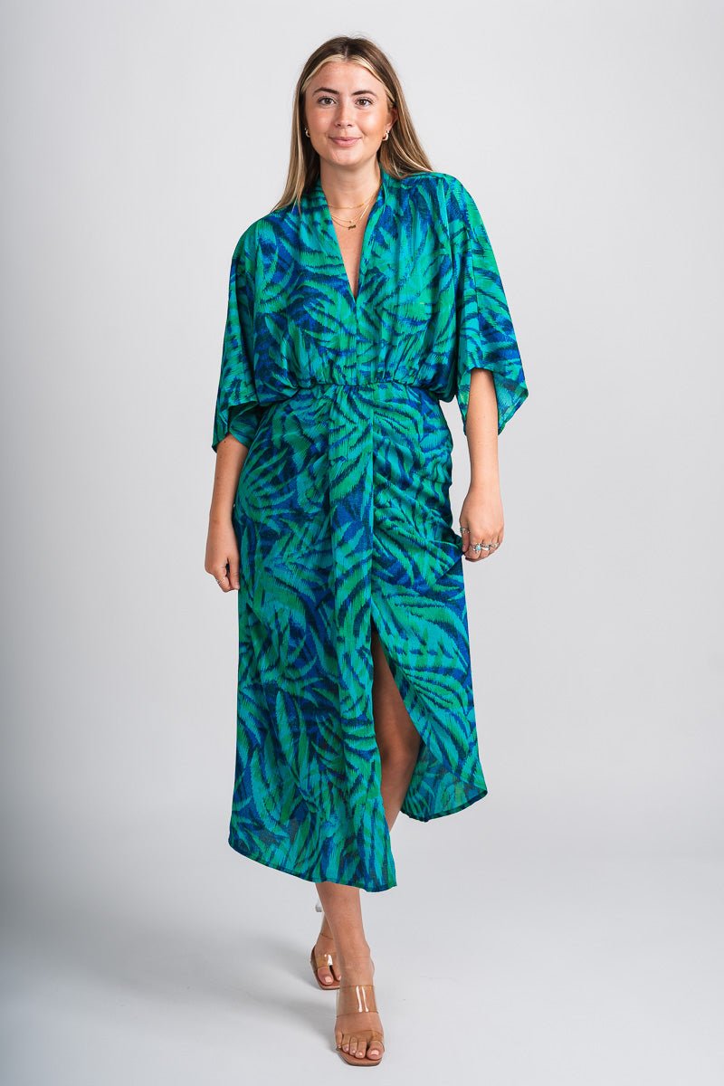 Kimono sleeve midi dress Ibiza blues - Stylish Dress - Trendy Staycation Outfits at Lush Fashion Lounge Boutique in Oklahoma City
