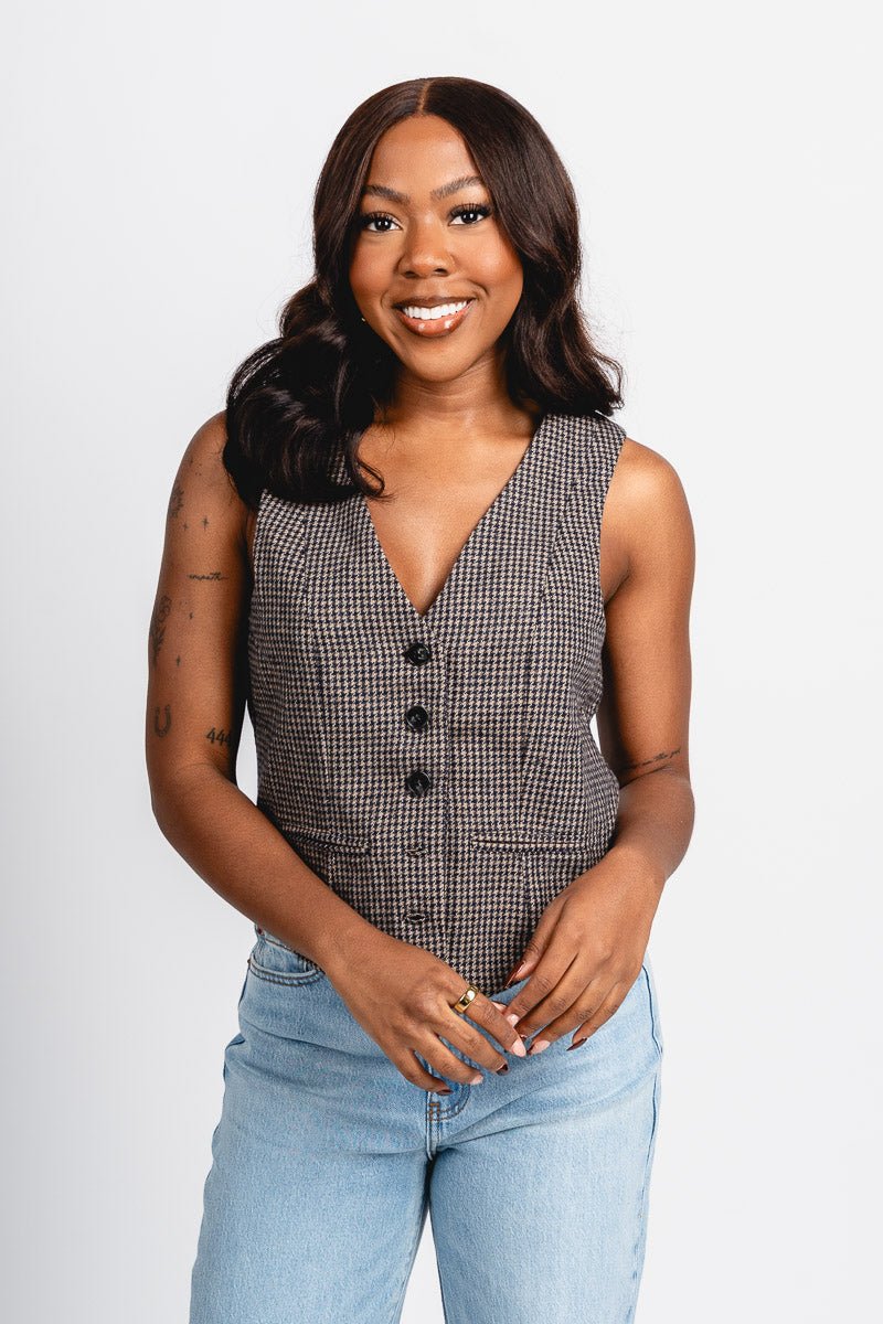 Hounds tooth vest taupe/black