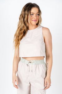 Two tone tank top beige/sage - Cute Top - Trendy Tank Tops at Lush Fashion Lounge Boutique in Oklahoma City