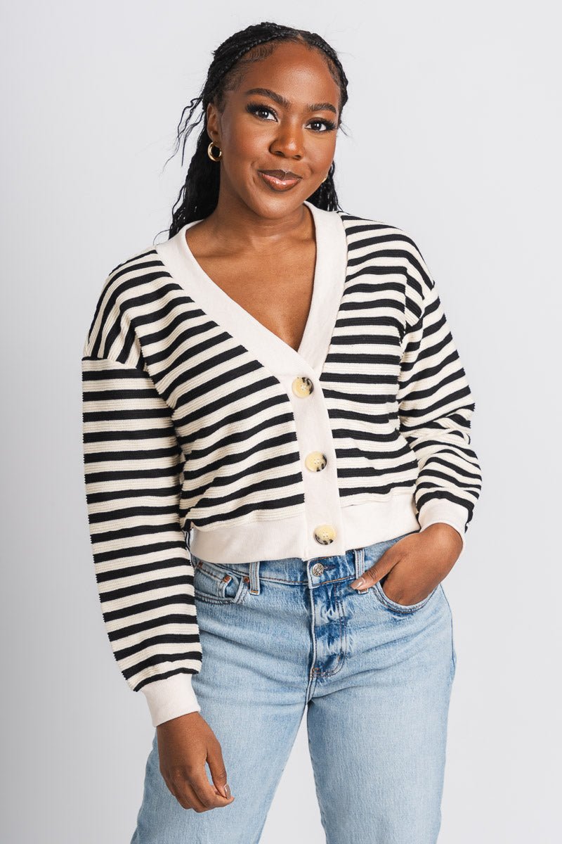 Striped cardigan top black