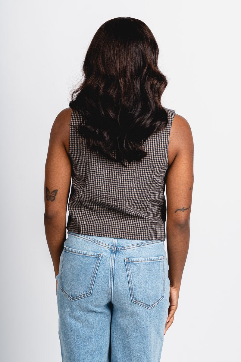Hounds tooth vest taupe/black