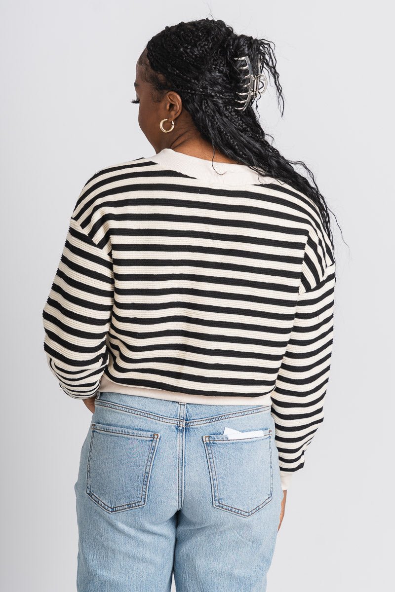 Striped cardigan top black