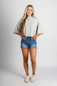 Short sleeve mock neck sweater heather grey – Unique Sweaters | Lounging Sweaters and Womens Fashion Sweaters at Lush Fashion Lounge Boutique in Oklahoma City