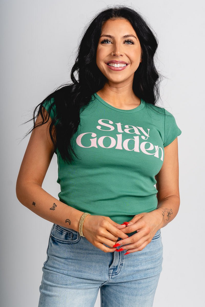 Z Supply stay golden cheeky tee botanical green - Z Supply T-shirt - Z Supply Tops, Dresses, Tanks, Tees, Cardigans, Joggers and Loungewear at Lush Fashion Lounge