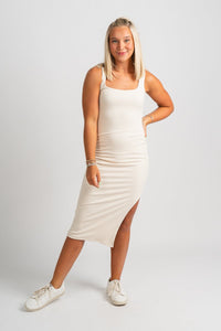 Scoop neck midi dress ivory - Cute Dress - Trendy Dresses at Lush Fashion Lounge Boutique in Oklahoma City