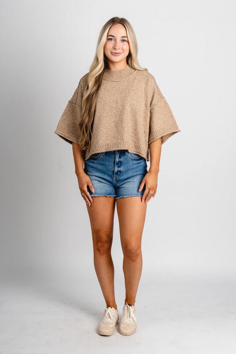 Short sleeve mock neck sweater mocha mousse - Trendy Sweaters | Cute Pullover Sweaters at Lush Fashion Lounge Boutique in Oklahoma City
