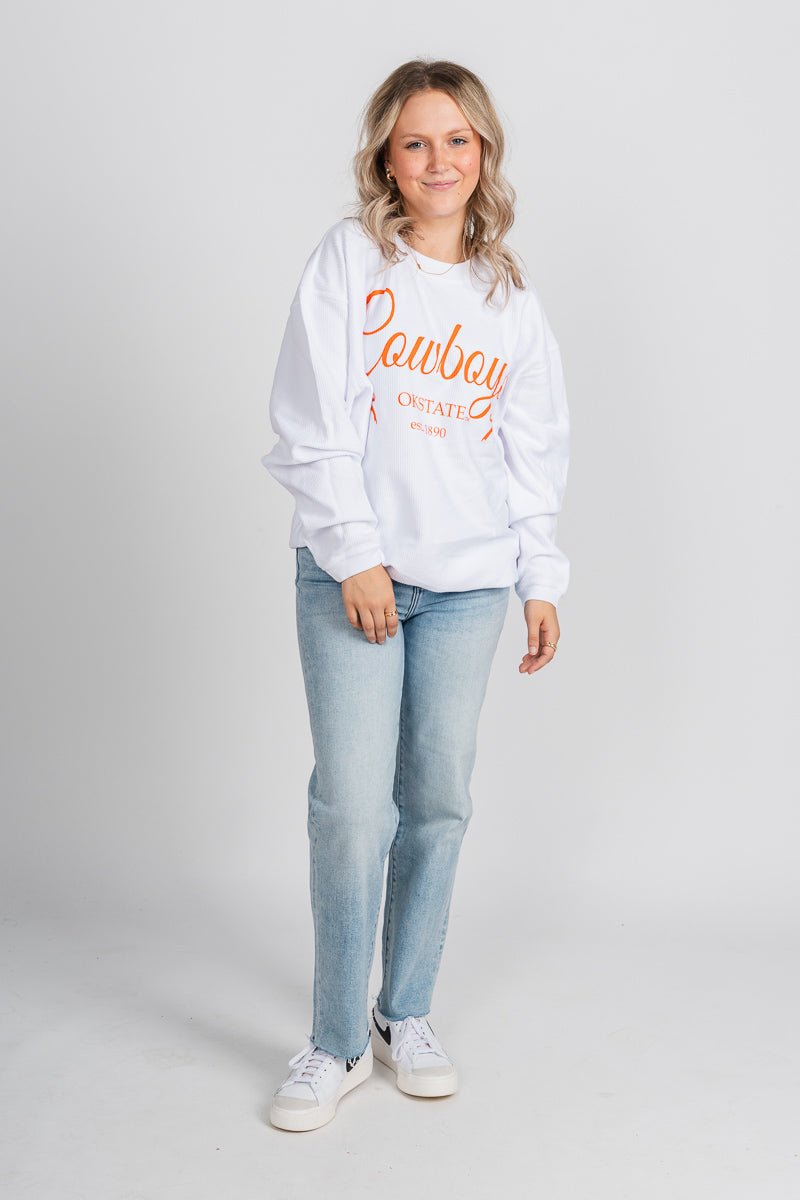 OSU OSU Cowboys bows corded sweatshirt white Sweatshirt | Lush Fashion Lounge Trendy Oklahoma State Cowboys Apparel & Cute Gameday T-Shirts