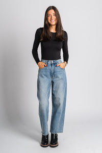 Daze Westward barrel jeans blur | Lush Fashion Lounge: boutique women's jeans, fashion jeans for women, affordable fashion jeans, cute boutique jeans