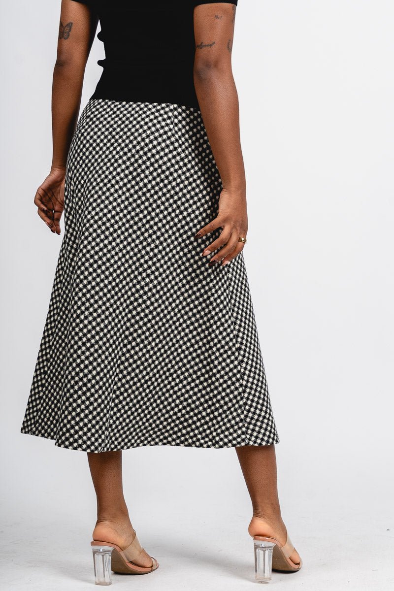 Hounds tooth midi skirt black | Lush Fashion Lounge: boutique fashion skirts, affordable boutique skirts, cute affordable skirts