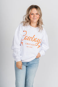 OSU OSU Cowboys bows corded sweatshirt white Sweatshirt | Lush Fashion Lounge Trendy Oklahoma State Cowboys Apparel & Cute Gameday T-Shirts