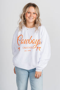 OSU OSU Cowboys bows corded sweatshirt white Sweatshirt | Lush Fashion Lounge Trendy Oklahoma State Cowboys Apparel & Cute Gameday T-Shirts