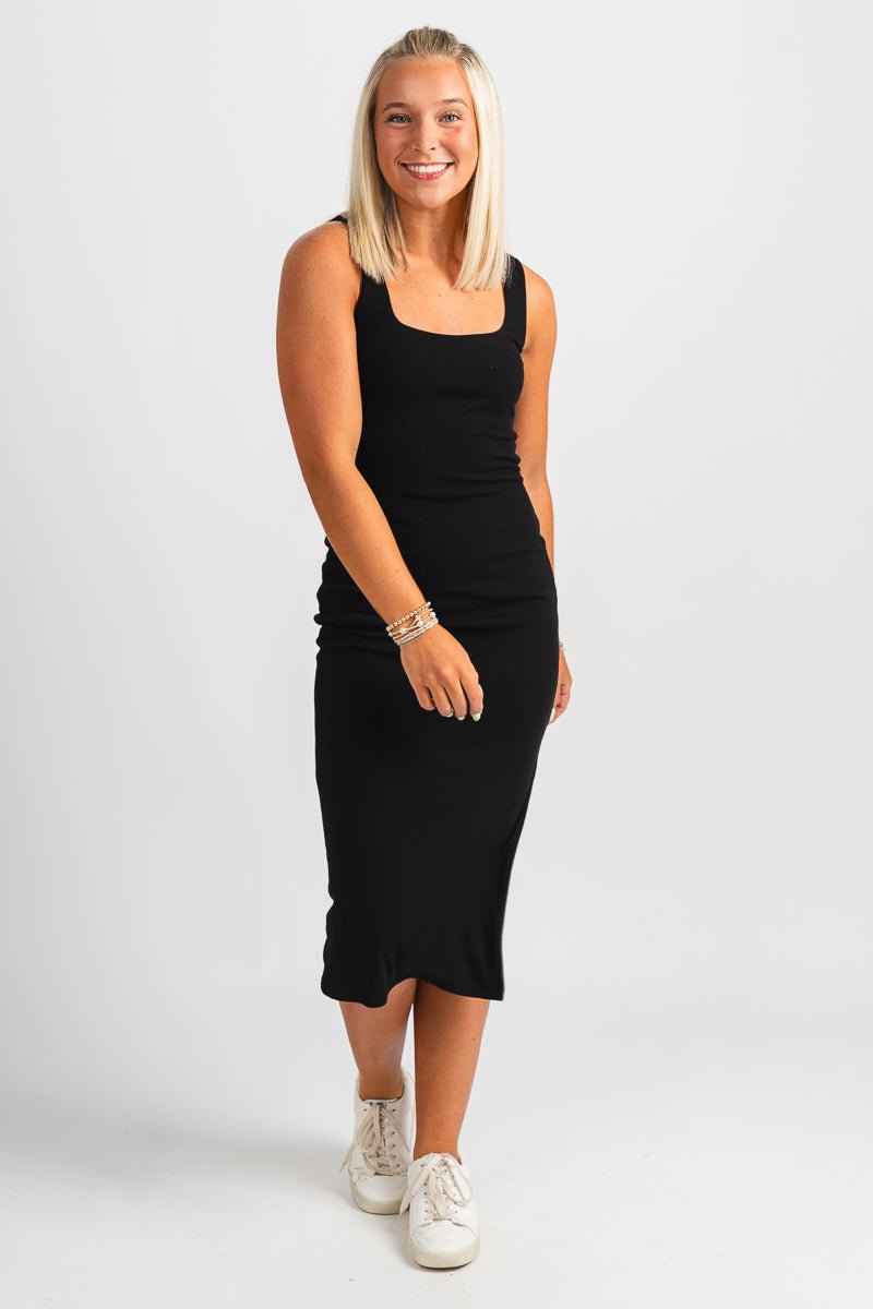 Scoop neck midi dress black - Trendy Dress - Fashion Dresses at Lush Fashion Lounge Boutique in Oklahoma City