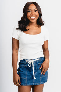 Mid rise mini skirt denim | Lush Fashion Lounge: boutique fashion skirts, affordable boutique skirts, cute affordable skirts