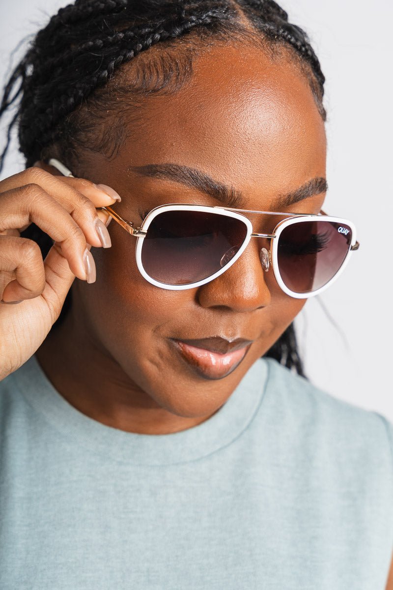 Quay All In sunglasses white brown Notoriously Cool Sunglasses for Lush Fashion Lounge