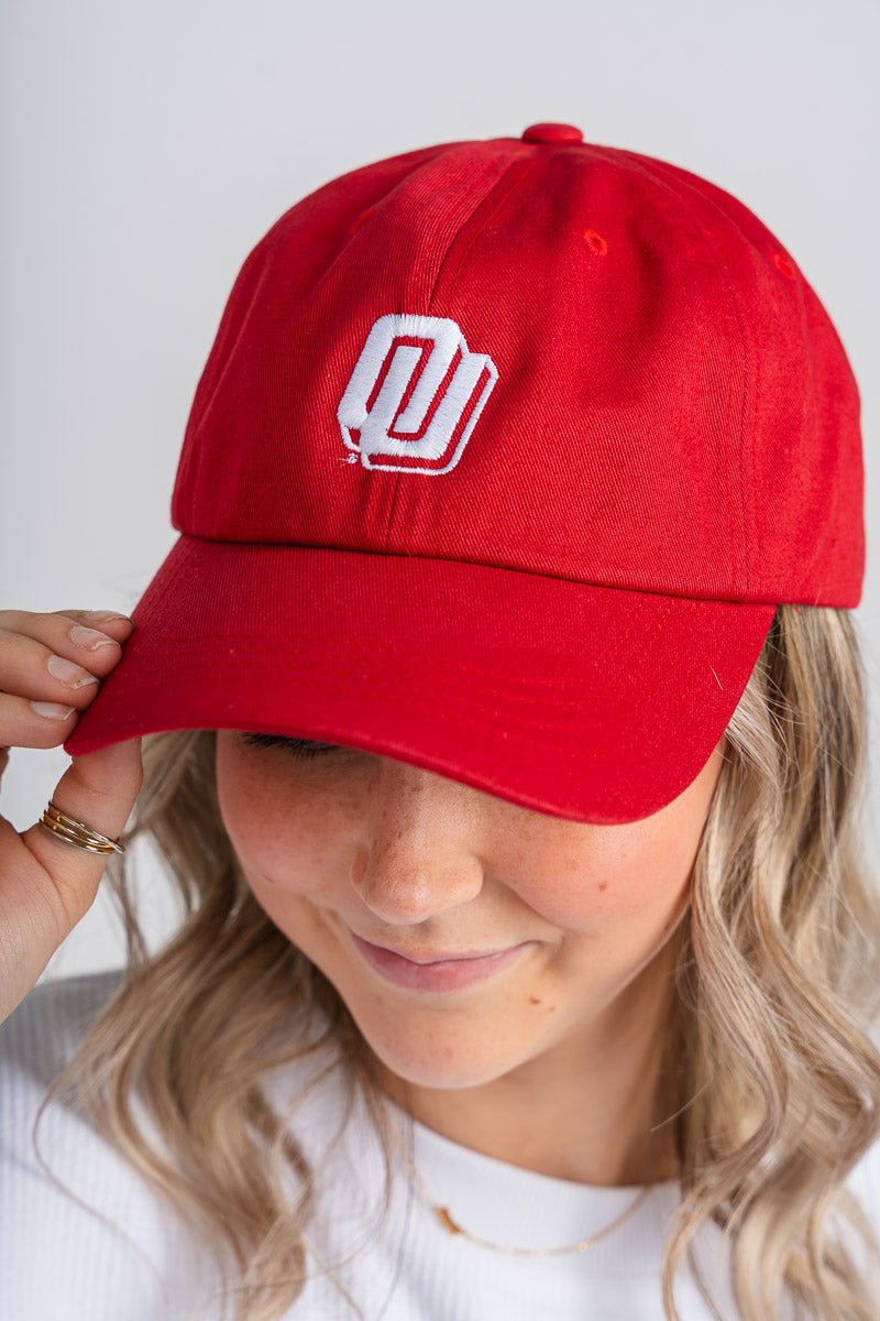 OU OU disco logo dad hat cardinal Hat Cardinal | Lush Fashion Lounge Trendy Oklahoma University Sooners Apparel & Cute Gameday T-Shirts