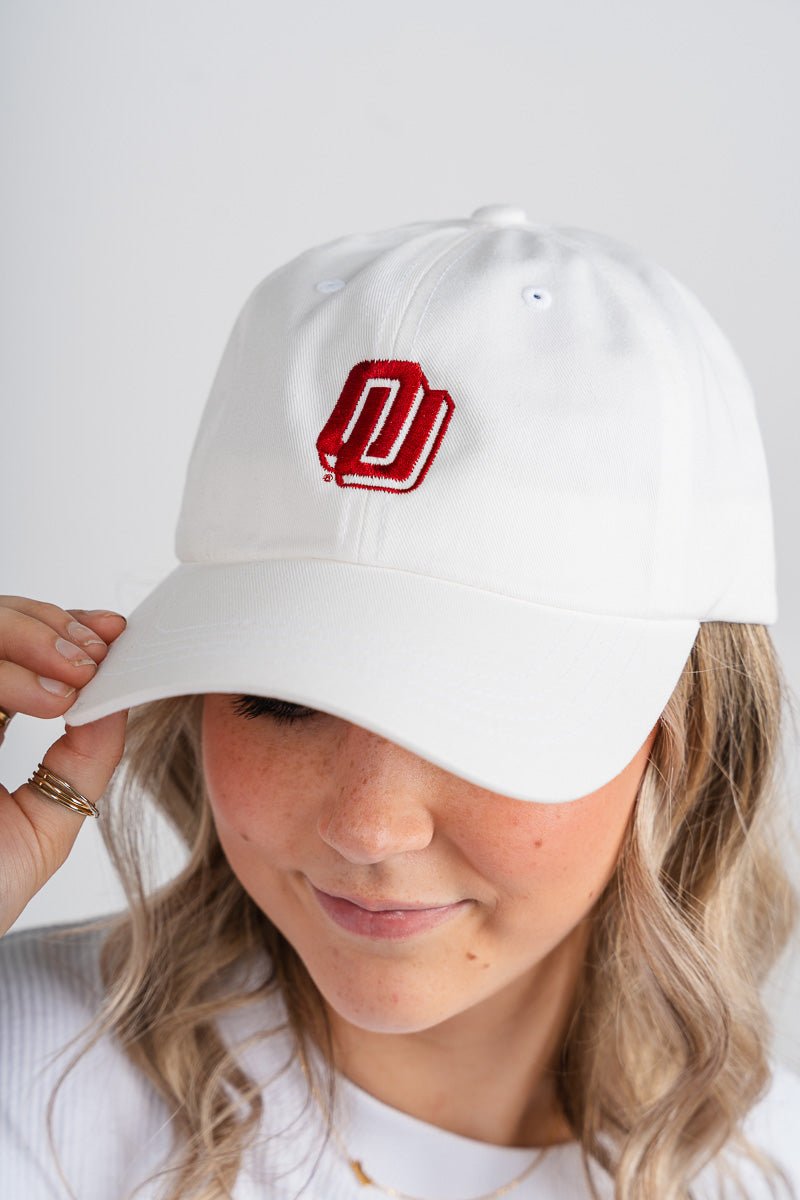 OU OU disco logo dad hat white Hat | Lush Fashion Lounge Trendy Oklahoma University Sooners Apparel & Cute Gameday T-Shirts