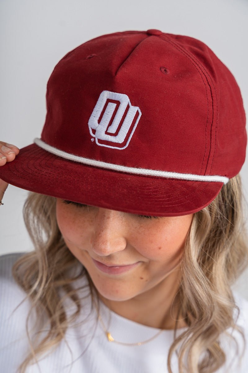 OU OU disco logo rope hat crimson Hat Crimson | Lush Fashion Lounge Trendy Oklahoma University Sooners Apparel & Cute Gameday T-Shirts