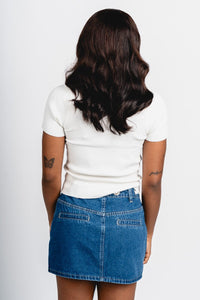 Mid rise mini skirt denim | Lush Fashion Lounge: boutique fashion skirts, affordable boutique skirts, cute affordable skirts