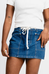 Mid rise mini skirt denim | Lush Fashion Lounge: boutique fashion skirts, affordable boutique skirts, cute affordable skirts