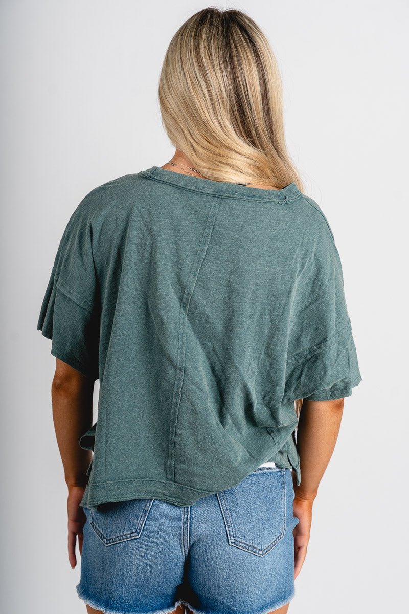 Boxy v-neck short sleeve t-shirt dark teal