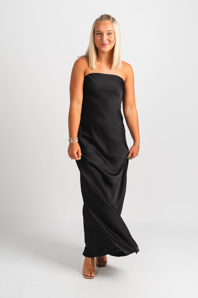 Satin strapless maxi dress black - Trendy dress - Fashion Dresses at Lush Fashion Lounge Boutique in Oklahoma City