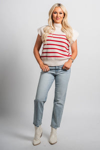 Sleeveless mock neck sweater cream/red - Exclusive Collection of Holiday Inspired T-Shirts and Hoodies at Lush Fashion Lounge Boutique in Oklahoma City