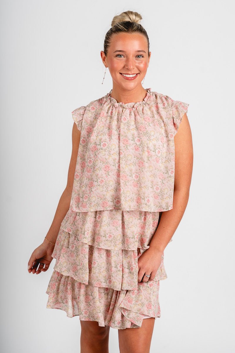 Floral ruffle dress pink - Cute dress - Trendy Dresses at Lush Fashion Lounge Boutique in Oklahoma City