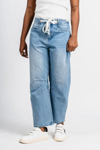 High rise barrel jeans denim | Lush Fashion Lounge: boutique women's jeans, fashion jeans for women, affordable fashion jeans, cute boutique jeans