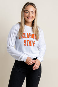 OSU OSU classic arch long sleeve t-shirt white T-shirts | Lush Fashion Lounge Trendy Oklahoma State Cowboys Apparel & Cute Gameday T-Shirts