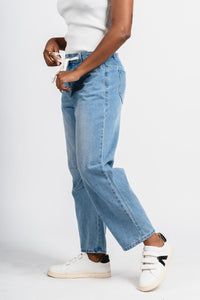 High rise barrel jeans denim | Lush Fashion Lounge: boutique women's jeans, fashion jeans for women, affordable fashion jeans, cute boutique jeans