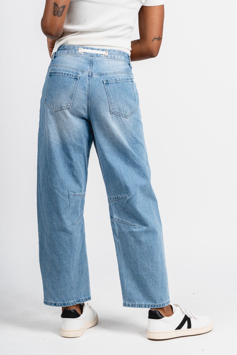 High rise barrel jeans denim | Lush Fashion Lounge: boutique women's jeans, fashion jeans for women, affordable fashion jeans, cute boutique jeans