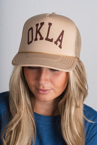 OKLA curved trucker hat khaki - Trendy Hats at Lush Fashion Lounge Boutique in Oklahoma City