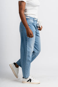 High rise barrel jeans denim | Lush Fashion Lounge: boutique women's jeans, fashion jeans for women, affordable fashion jeans, cute boutique jeans
