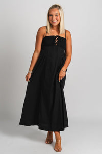 Smocked midi dress black - Cute dress - Trendy Dresses at Lush Fashion Lounge Boutique in Oklahoma City