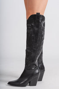 Bronco knee high cowboy boot black - Cute cowboy boot - Trendy Shoes at Lush Fashion Lounge Boutique in Oklahoma City